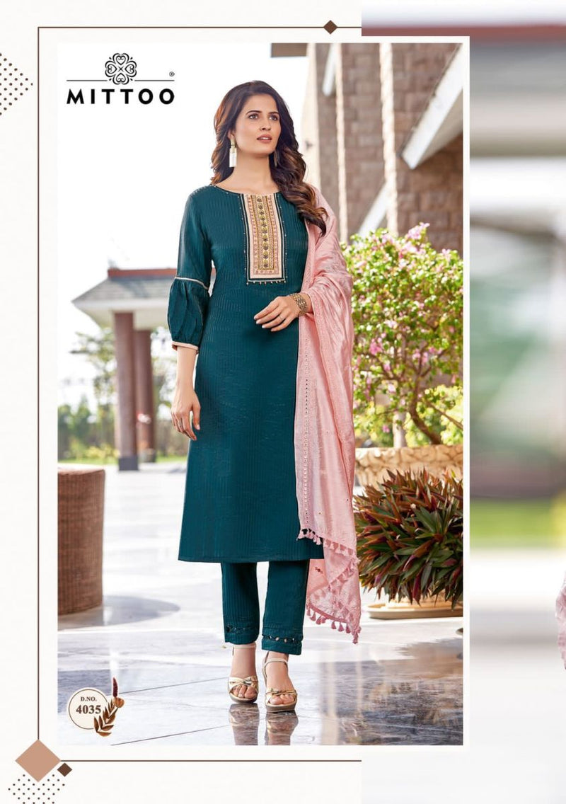 Mittoo Kohinoor Viscose Silk With Heavy Embroidery Work Stylish Designer Causal Wear Kurti