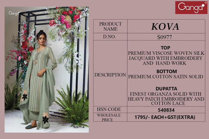Ganga Kova S 0977 Viscose With Heavy Embroidery Work Stylish Designer Casual Wear Salwar Kameez