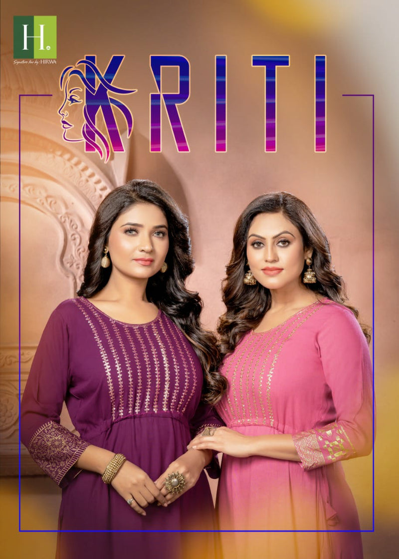 Hirwa Kriti Rayon With Heavy Beautiful Printed Work Stylish Designer Fancy Long Kurti