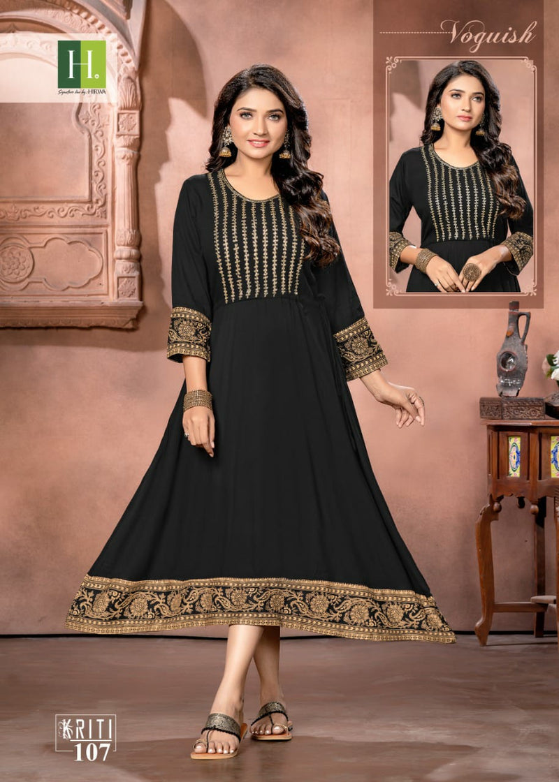 Hirwa Kriti Rayon With Heavy Beautiful Printed Work Stylish Designer Fancy Long Kurti