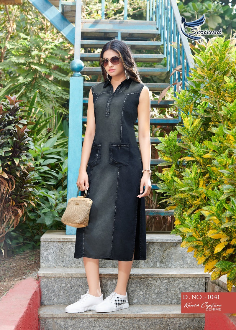 Serima Kumb Capture Denim Cotton Designer Party Wear Kurti