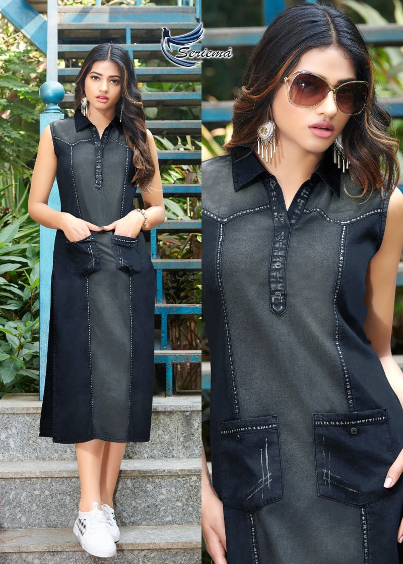 Serima Kumb Capture Denim Cotton Designer Party Wear Kurti