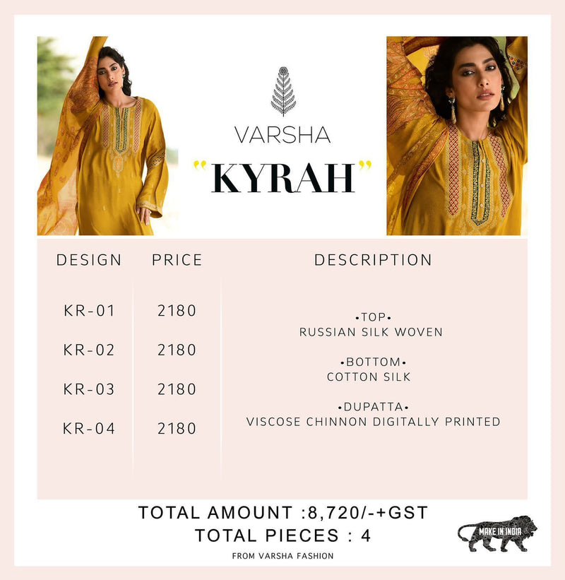 Varsha Kyrah Silk With Heavy Embroidery Work Stylish Designer Casual Wear Salwar Kameez