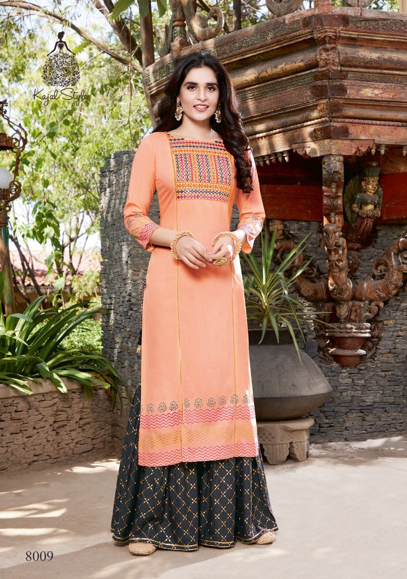 Kajal Style Fashion Label Vol 8 Rayon Kurti With Flair Plazzo Collection
