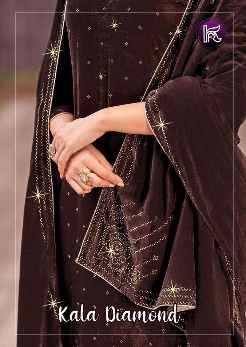 Kala Fashion Diamond Velvet With Sarwoki Work Fancy Salwar Suit