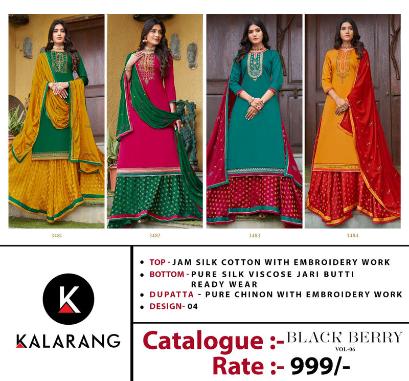 Kalarang Fashion Black Berry Vol 6 Jam Silk Cotton With Embroidered Work Salwar Suit