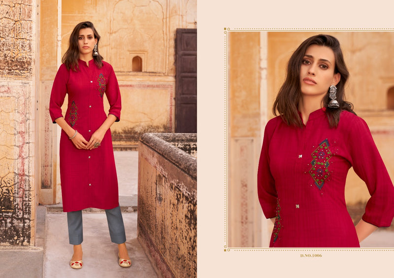Kalaroop Baani Fancy Weaving Fabrics With Embroidery work Kurti