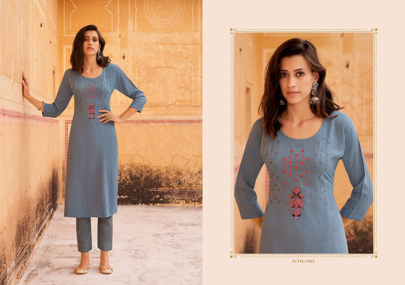 Kalaroop Baani Fancy Weaving Fabrics With Embroidery work Kurti