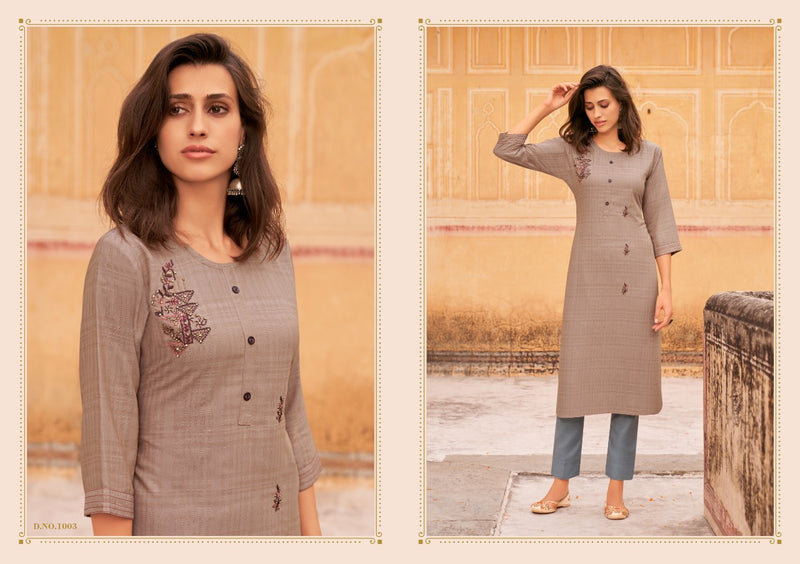 Kalaroop Baani Fancy Weaving Fabrics With Embroidery work Kurti