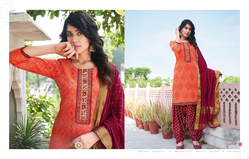 Kalaroop  Bandhej Patiyala Chanderi Silk Print With Embroidery Work Kurti