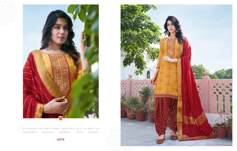 Kalaroop  Bandhej Patiyala Chanderi Silk Print With Embroidery Work Kurti