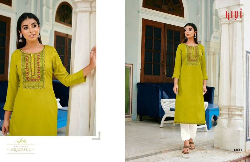 Kalaroop Kajree Fashion Kivi Vol 3 Fancy Lining With Exclusive Embroidery Neck Work Readymade Kurtis