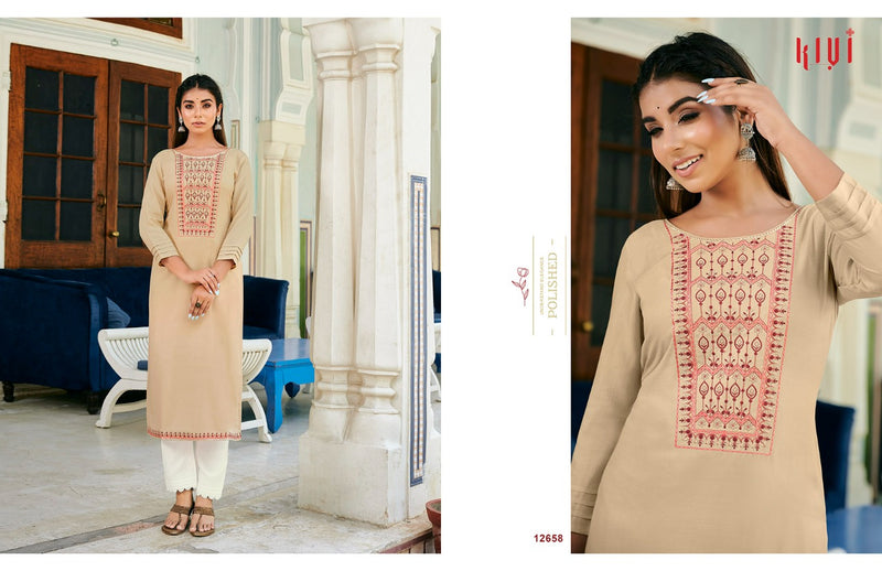 Kalaroop Kajree Fashion Kivi Vol 3 Fancy Lining With Exclusive Embroidery Neck Work Readymade Kurtis