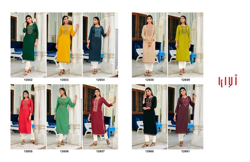 Kalaroop Kajree Fashion Kivi Vol 3 Fancy Lining With Exclusive Embroidery Neck Work Readymade Kurtis
