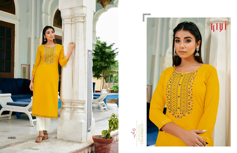 Kalaroop Kajree Fashion Kivi Vol 3 Fancy Lining With Exclusive Embroidery Neck Work Readymade Kurtis