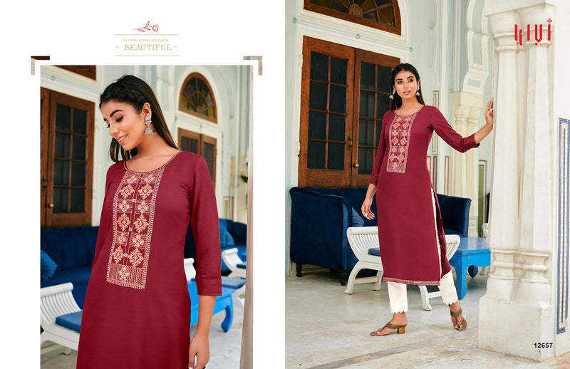 Kalaroop Kajree Fashion Kivi Vol 3 Fancy Lining With Exclusive Embroidery Neck Work Readymade Kurtis