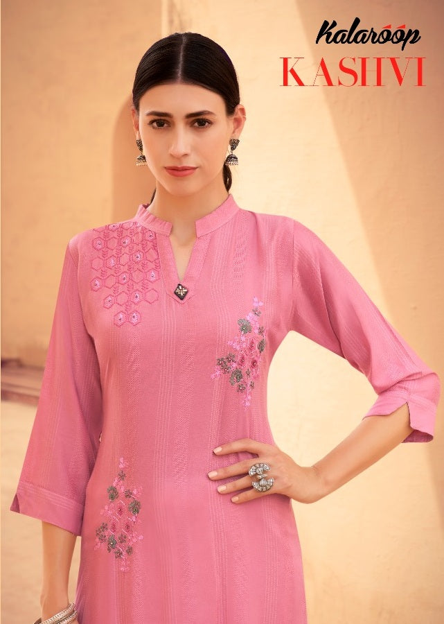 Kalaroop Kashvi Fancy Weaving Fabrics With Embroidery Work Kurti