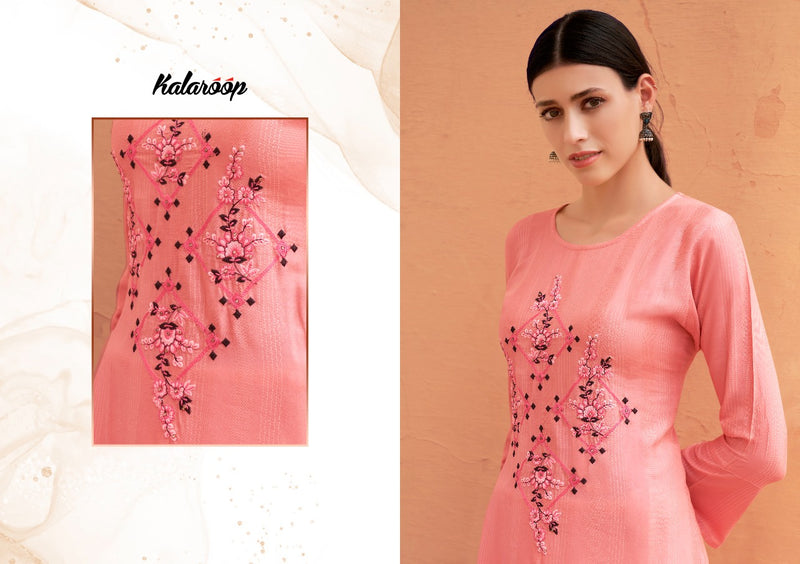 Kalaroop Kashvi Fancy Weaving Fabrics With Embroidery Work Kurti