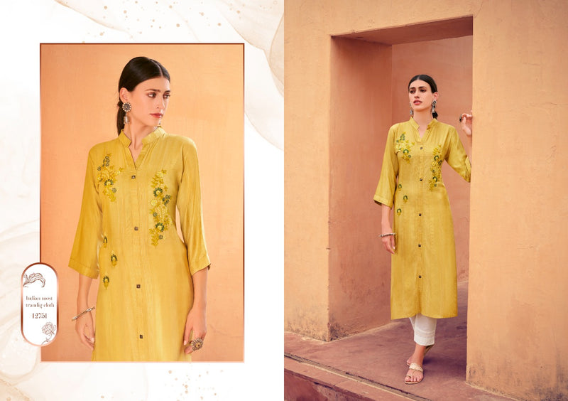 Kalaroop Kashvi Fancy Weaving Fabrics With Embroidery Work Kurti