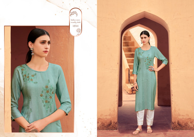 Kalaroop Kashvi Fancy Weaving Fabrics With Embroidery Work Kurti