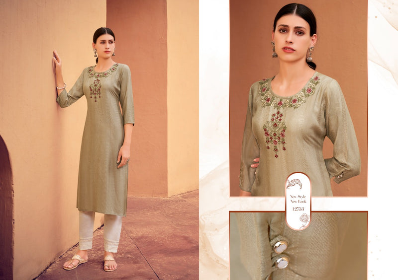 Kalaroop Kashvi Fancy Weaving Fabrics With Embroidery Work Kurti