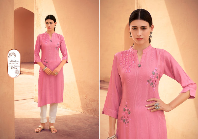 Kalaroop Kashvi Fancy Weaving Fabrics With Embroidery Work Kurti