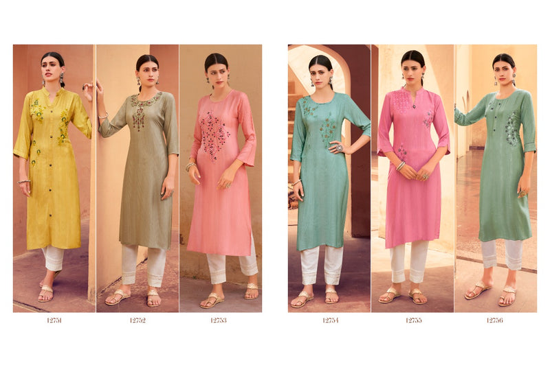 Kalaroop Kashvi Fancy Weaving Fabrics With Embroidery Work Kurti