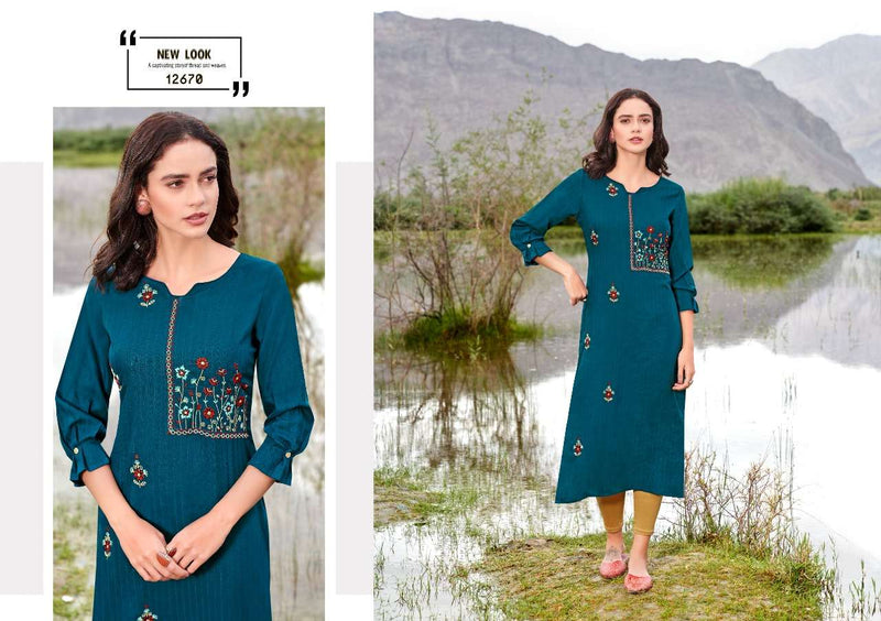 Kalaroop Presents By Beat Rayon With Embroidery Work Fancy Formal Wear Designer Kurtis