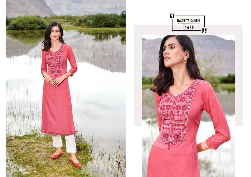 Kalaroop Presents By Beat Rayon With Embroidery Work Fancy Formal Wear Designer Kurtis
