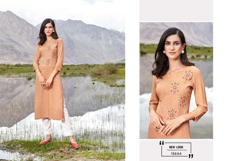 Kalaroop Presents By Beat Rayon With Embroidery Work Fancy Formal Wear Designer Kurtis