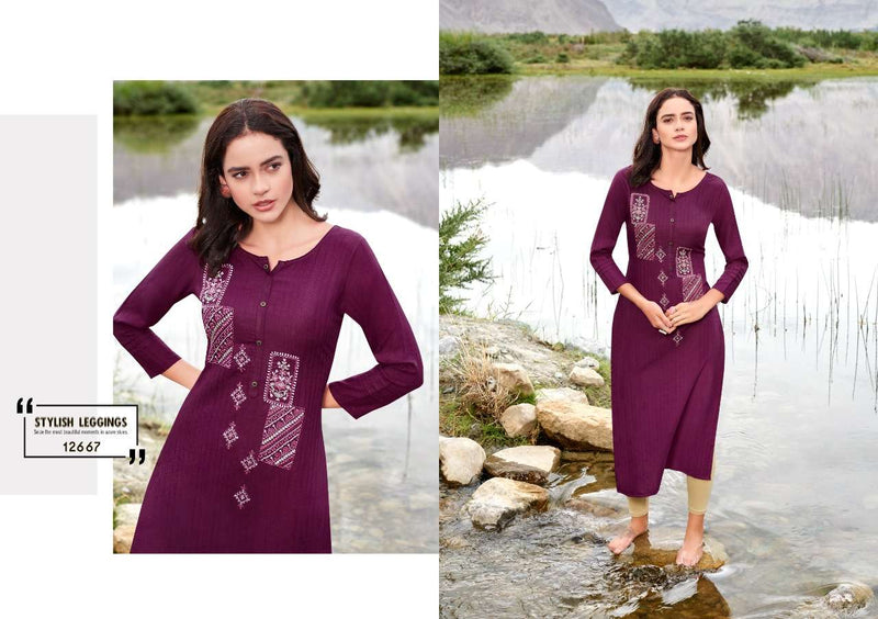 Kalaroop Presents By Beat Rayon With Embroidery Work Fancy Formal Wear Designer Kurtis