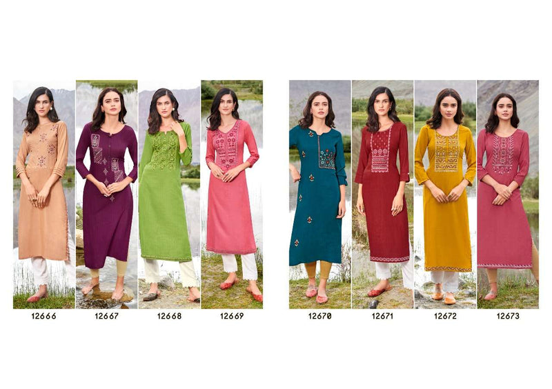 Kalaroop Presents By Beat Rayon With Embroidery Work Fancy Formal Wear Designer Kurtis