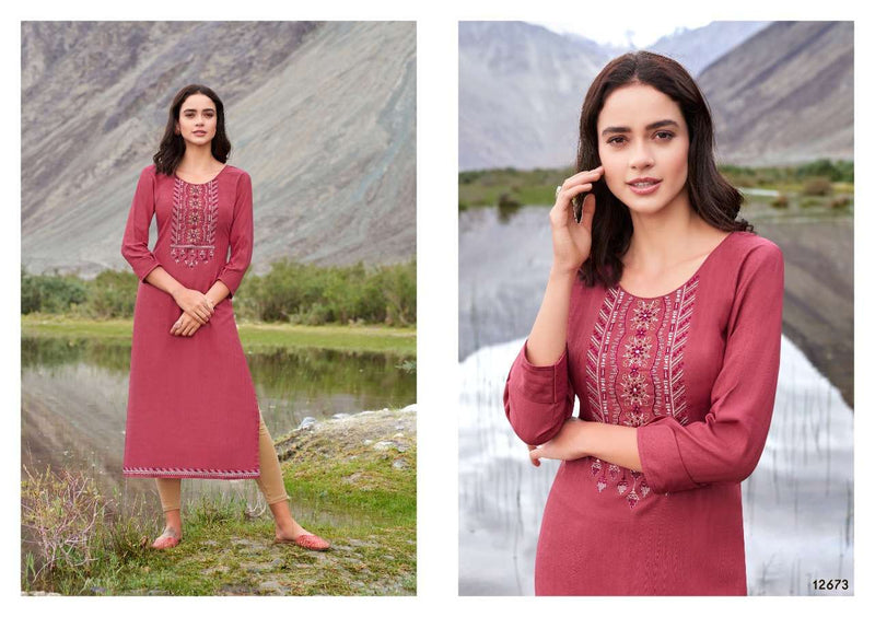Kalaroop Presents By Beat Rayon With Embroidery Work Fancy Formal Wear Designer Kurtis