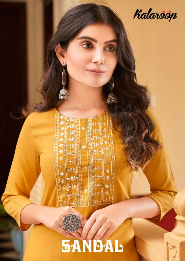Kalaroop Sandal Fancy Rayon With Sequence Embroidery Work Ready Made Kurti