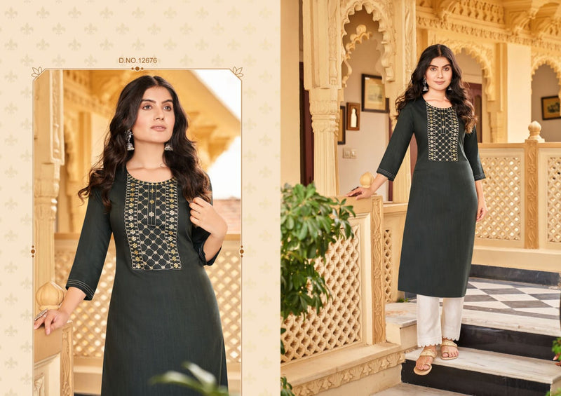 Kalaroop Sandal Fancy Rayon With Sequence Embroidery Work Ready Made Kurti