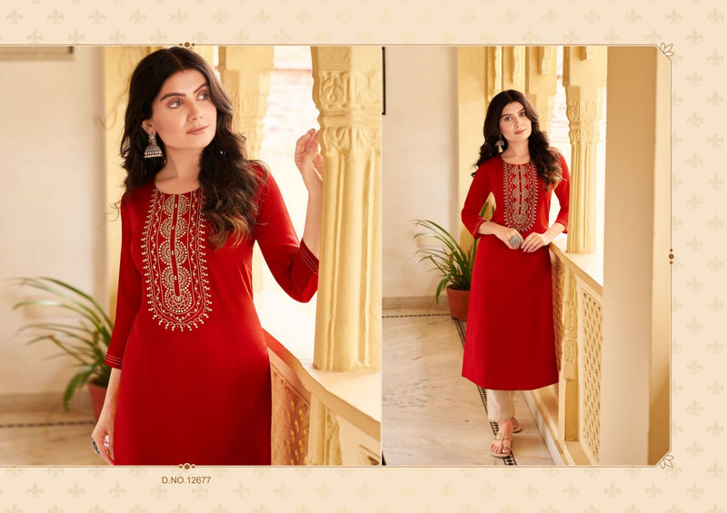 Kalaroop Sandal Fancy Rayon With Sequence Embroidery Work Ready Made Kurti