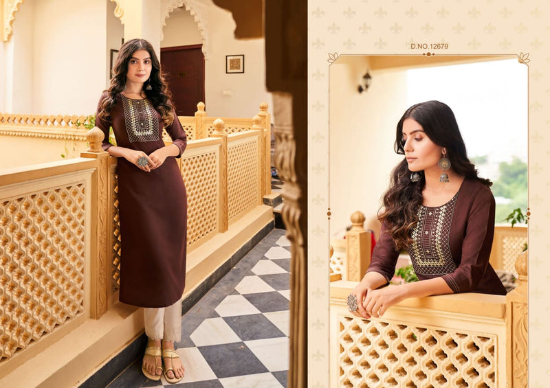 Kalaroop Sandal Fancy Rayon With Sequence Embroidery Work Ready Made Kurti