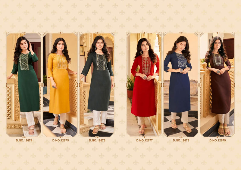 Kalaroop Sandal Fancy Rayon With Sequence Embroidery Work Ready Made Kurti
