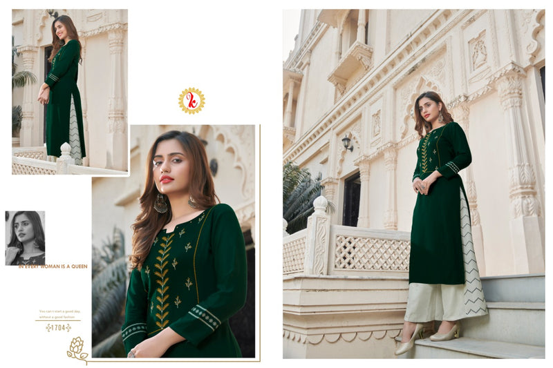 Karnika Fashion Presents By Blessing Viscose Rayon Tread Embroidery Work Fancy Long Straight Kurtis