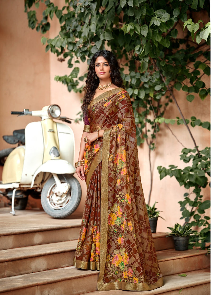 Kashvi Creation Drishti Chiffon Brasso With Fancy Lace Designer Saree