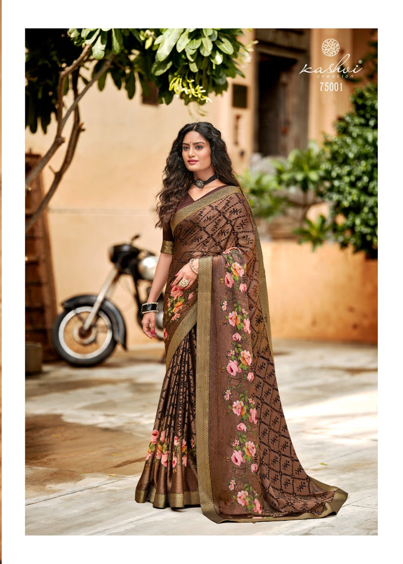 Kashvi Creation Drishti Chiffon Brasso With Fancy Lace Designer Saree