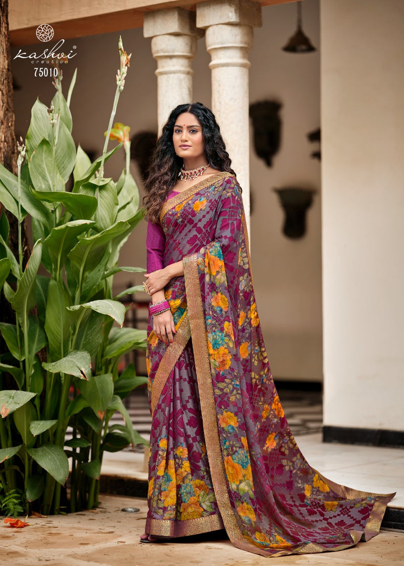 Kashvi Creation Drishti Chiffon Brasso With Fancy Lace Designer Saree