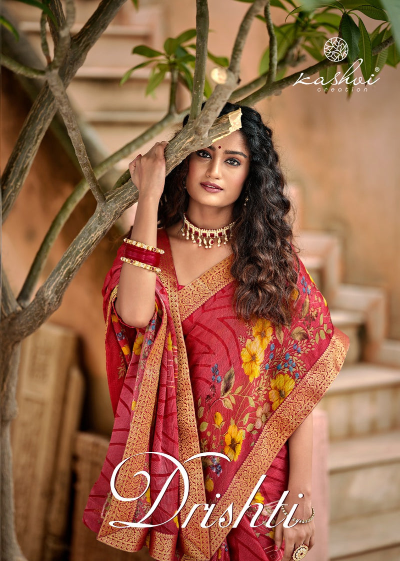 Kashvi Creation Drishti Chiffon Brasso With Fancy Lace Designer Saree