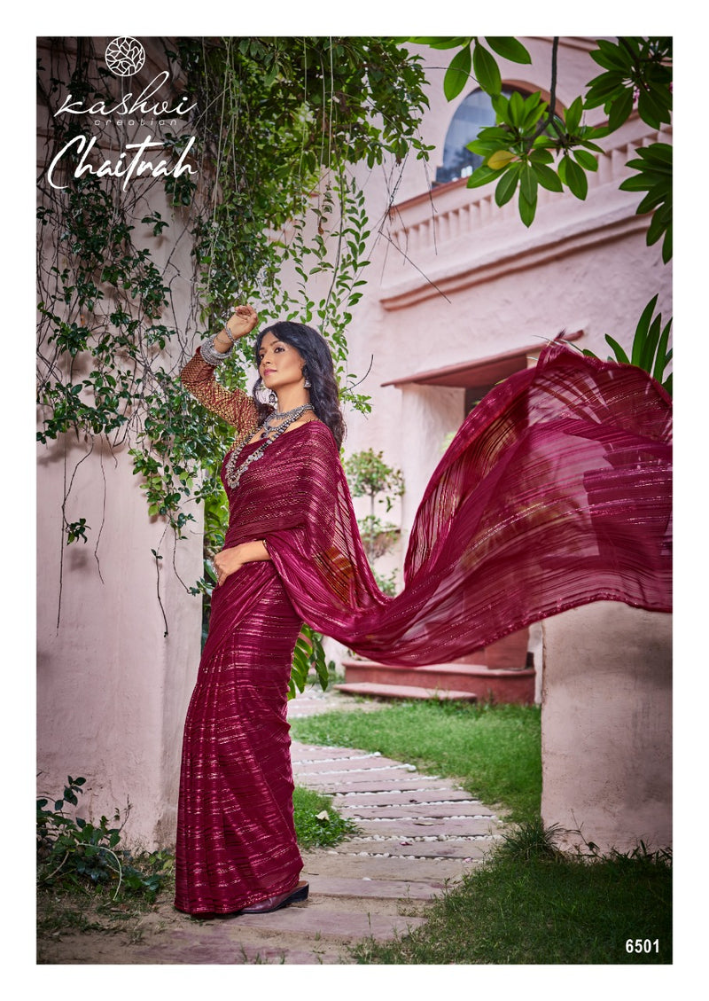 Kashvi Creation Launch By Chaitrah Weightless Zari Patta Exclusive Designer Wedding Wear Fancy Sarees