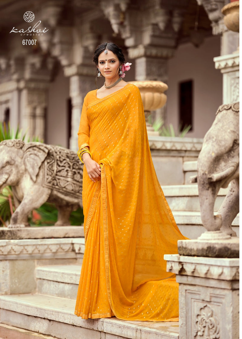 Kashvi Creation Launch By Mitasha Georgette With Exclusive Printed Designs Heavy Look Regular Wear Sarees