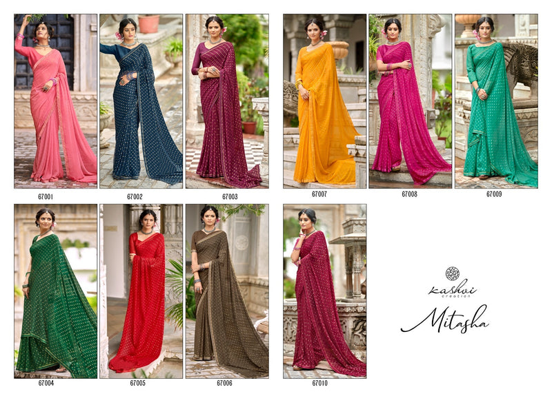 Kashvi Creation Launch By Mitasha Georgette With Exclusive Printed Designs Heavy Look Regular Wear Sarees