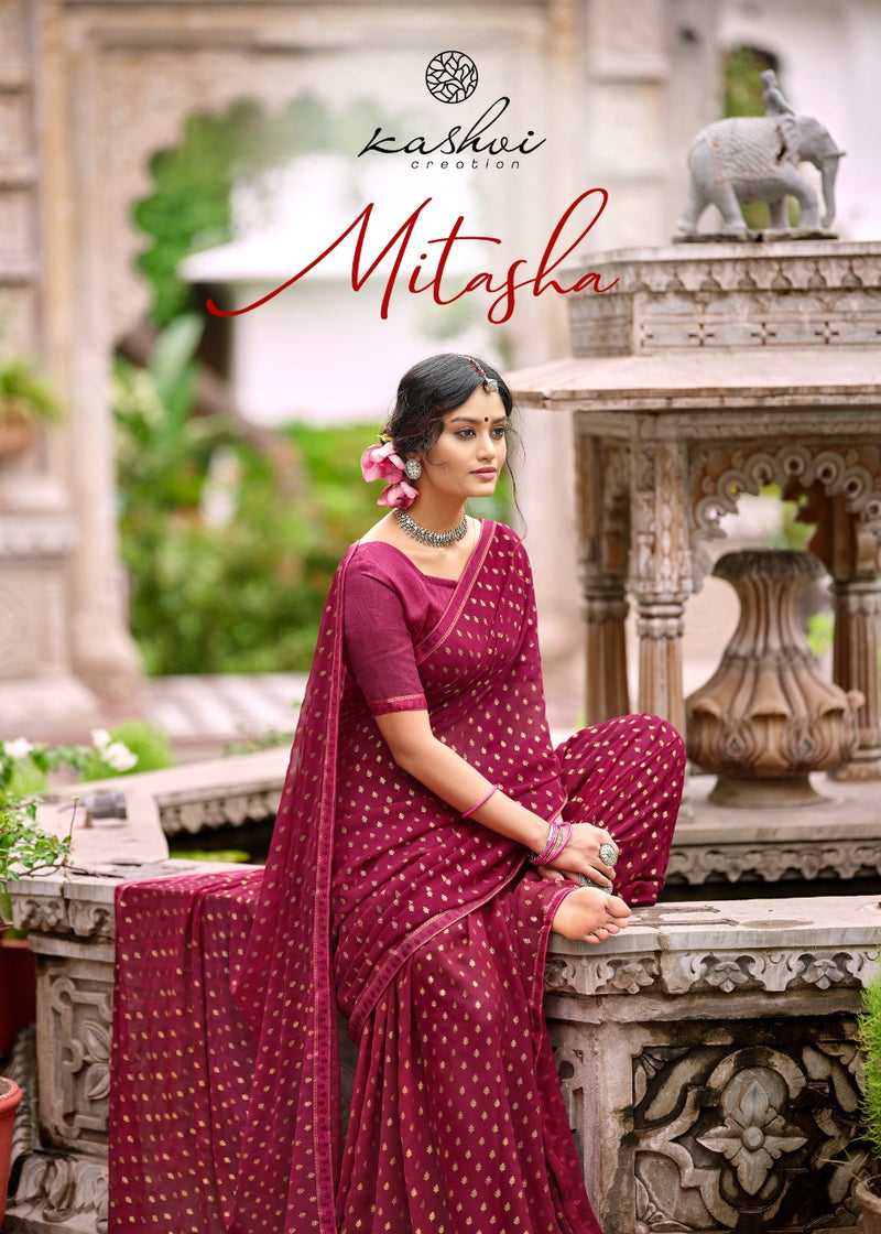 Kashvi Creation Launch By Mitasha Georgette With Exclusive Printed Designs Heavy Look Regular Wear Sarees