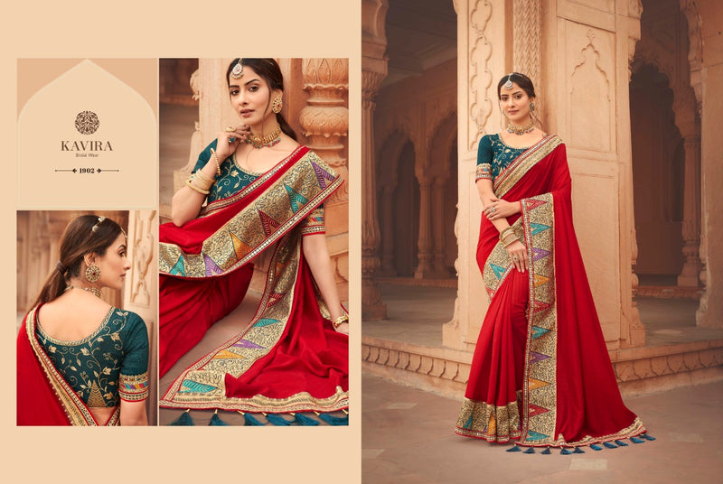 Kavira Launch By Pranay Chinon Designer With Heavy Border Wedding Wear Fancy Sarees