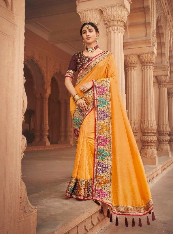Kavira Launch By Pranay Chinon Designer With Heavy Border Wedding Wear Fancy Sarees