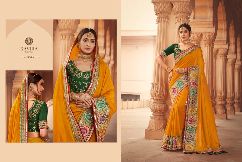 Kavira Launch By Pranay Chinon Designer With Heavy Border Wedding Wear Fancy Sarees